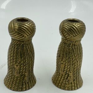 Vintage Brass Tassel Candle Holder Set Mid Century Dorothy Draper Style Holiday